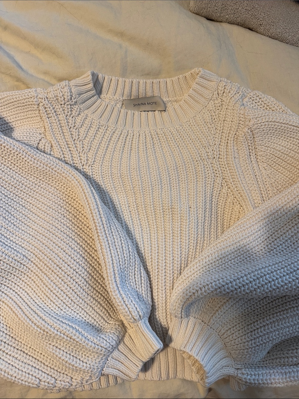 Shaina Mote Cream Ribbed Crewneck Sweater